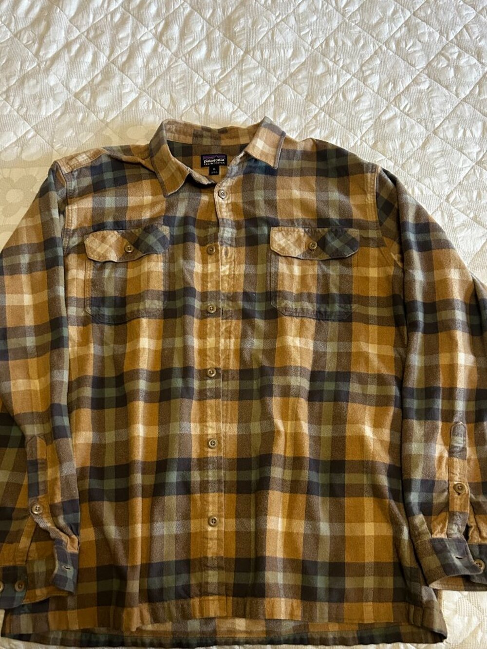 Patagonia Men's Fjord Flannel Shirt Brown Mustard Green Plaid